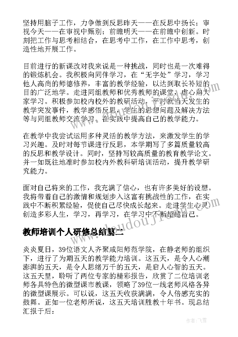 2023年教师培训个人研修总结(实用5篇)