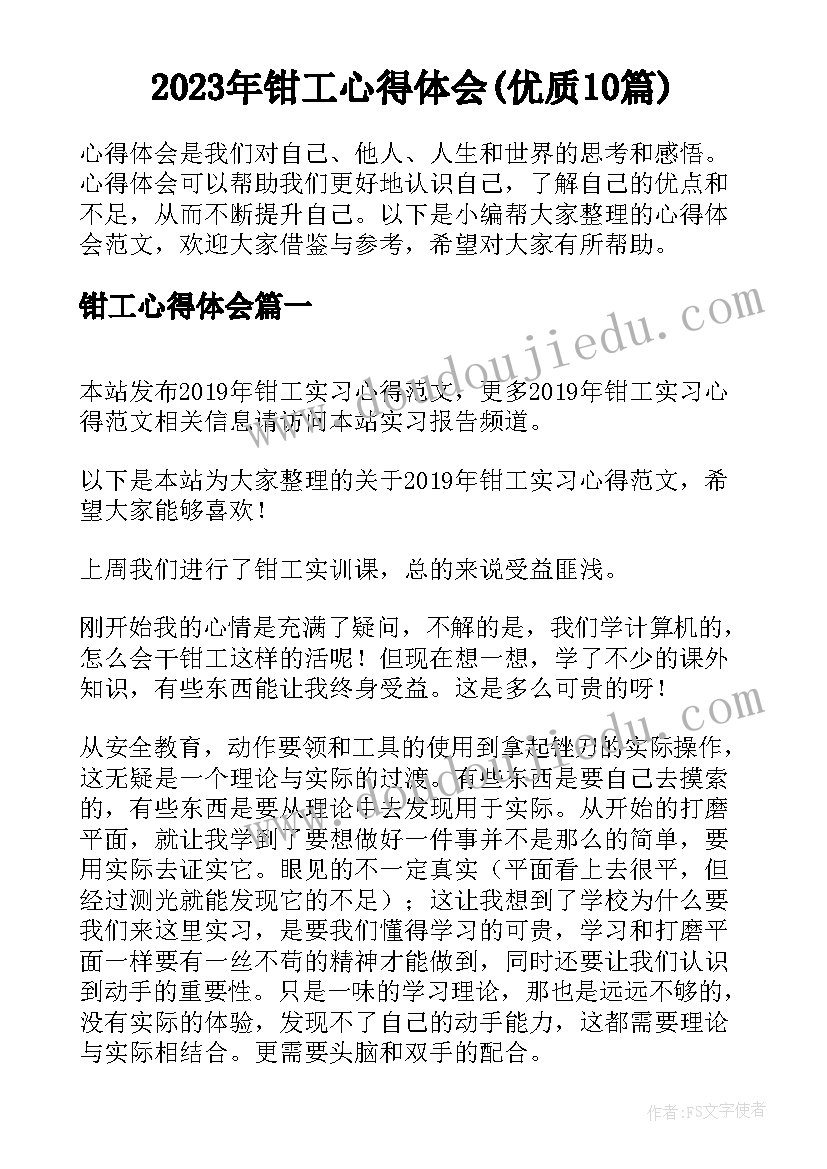 2023年钳工心得体会(优质10篇)