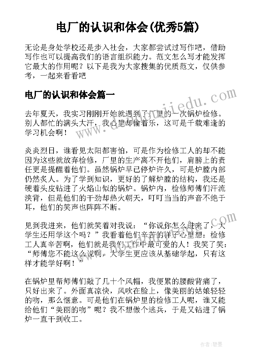 电厂的认识和体会(优秀5篇)