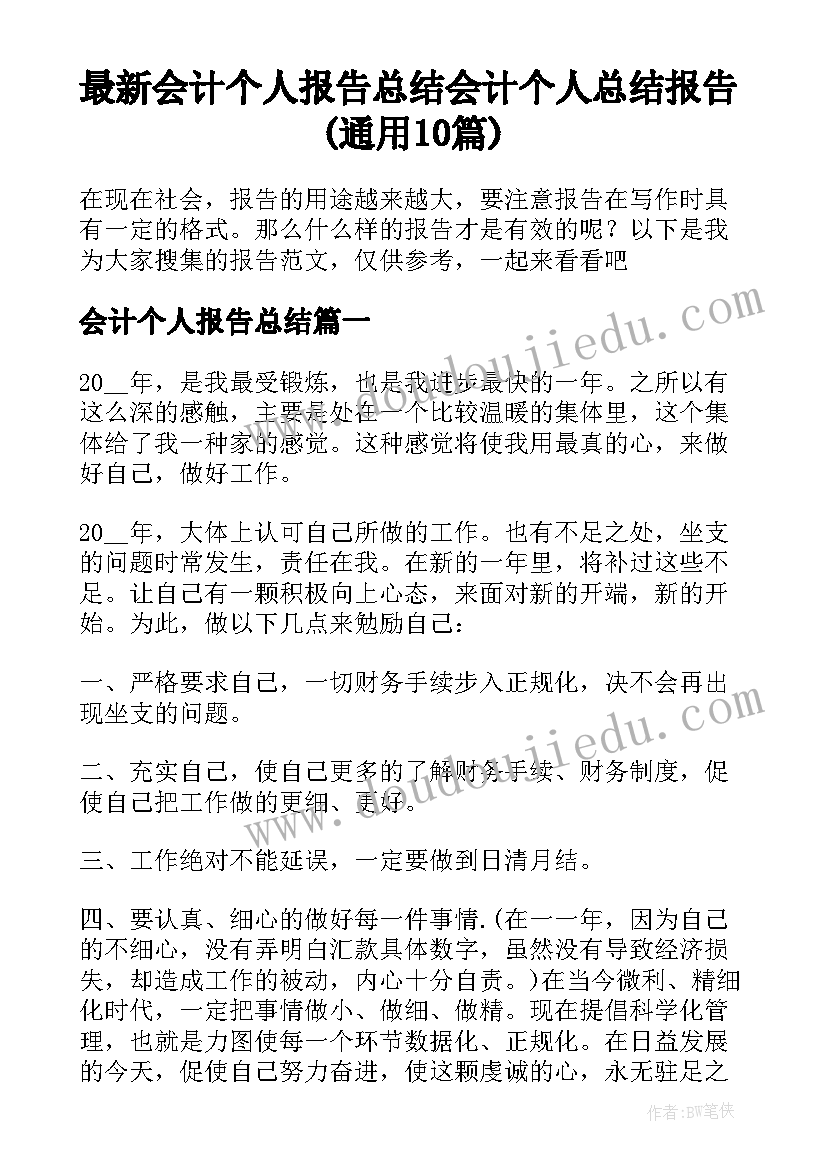 最新会计个人报告总结 会计个人总结报告(通用10篇)