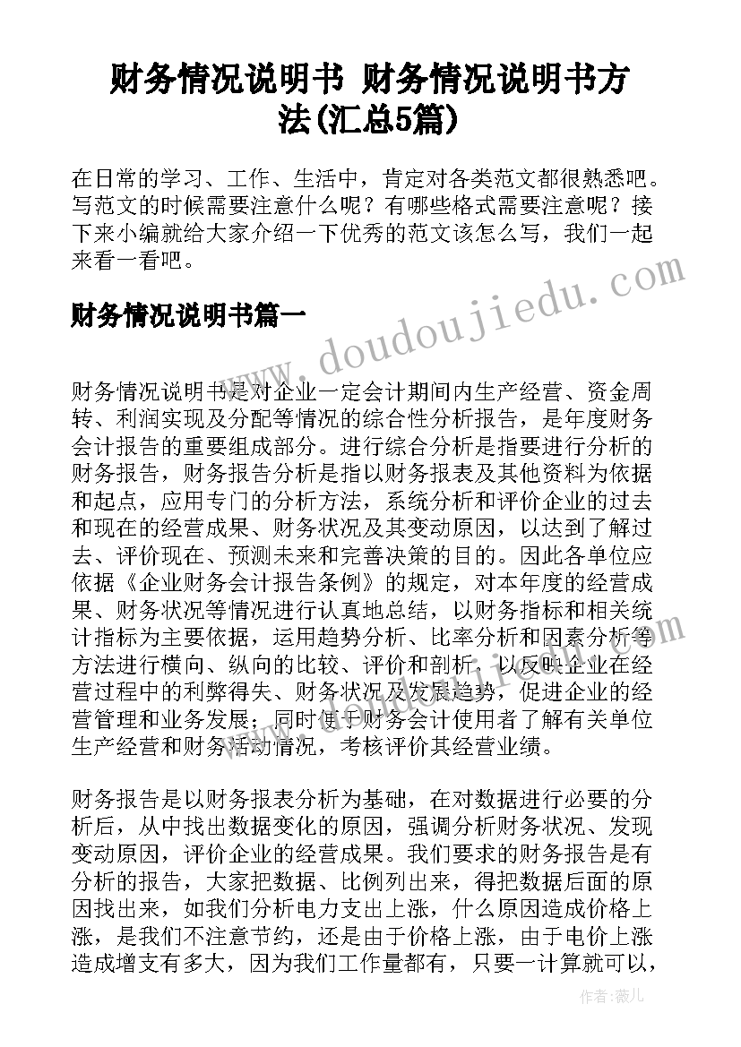 财务情况说明书 财务情况说明书方法(汇总5篇)