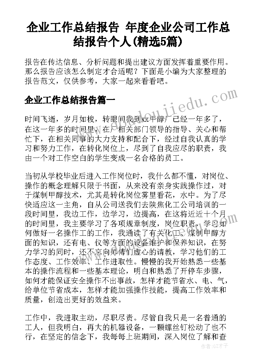 企业工作总结报告 年度企业公司工作总结报告个人(精选5篇)