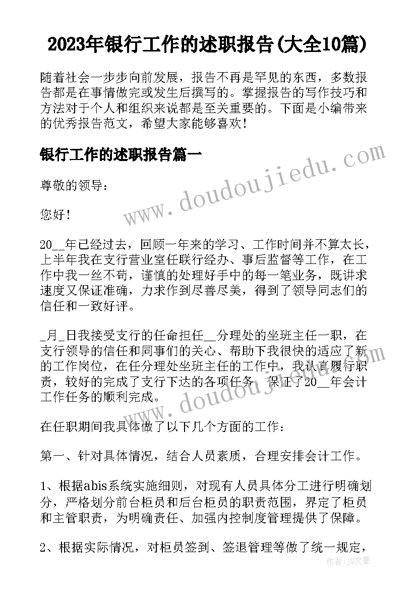 2023年银行工作的述职报告(大全10篇)