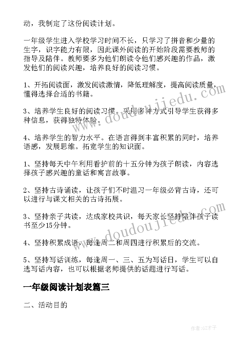 最新一年级阅读计划表 一年级阅读教学计划(汇总7篇)