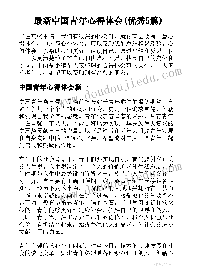 最新中国青年心得体会(优秀5篇)