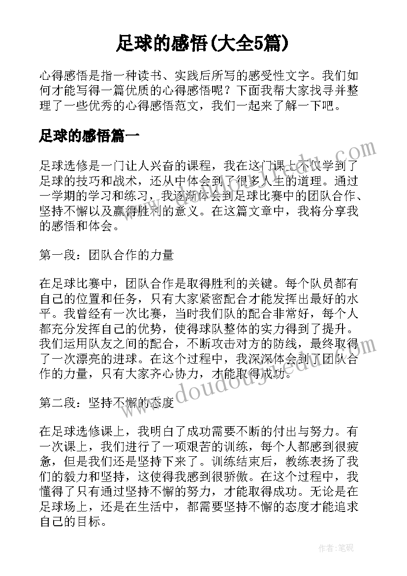 足球的感悟(大全5篇)