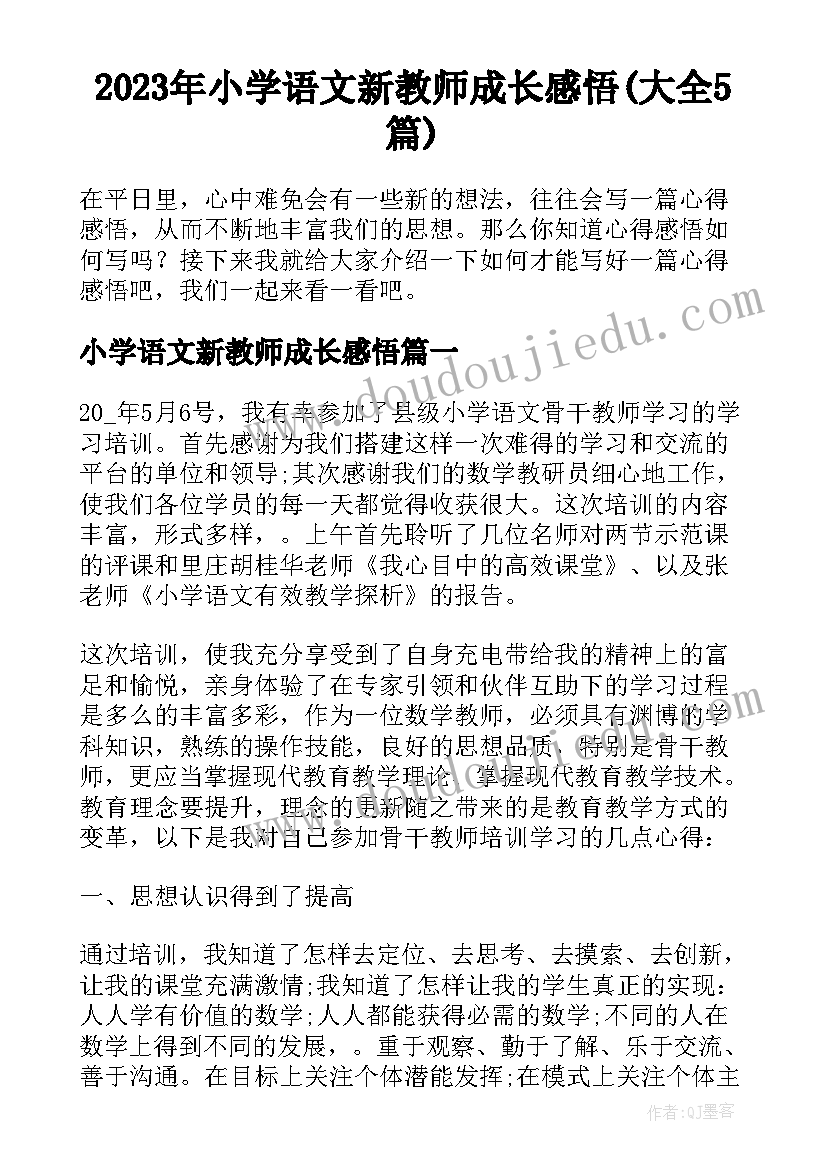 2023年小学语文新教师成长感悟(大全5篇)