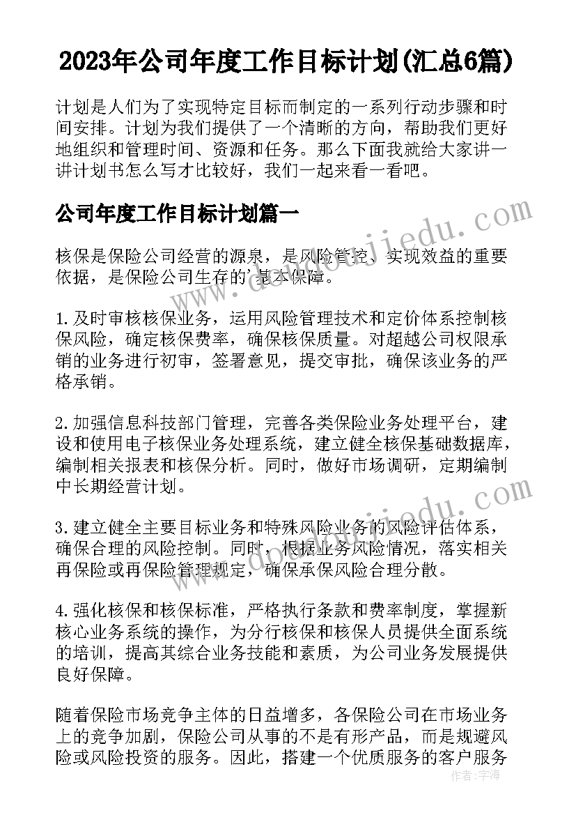 2023年公司年度工作目标计划(汇总6篇)