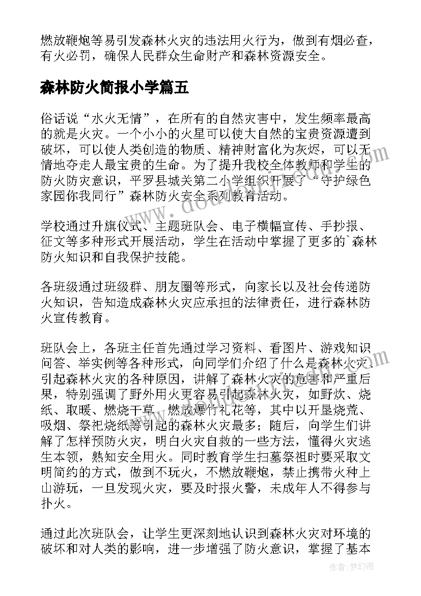 2023年森林防火简报小学(精选5篇)