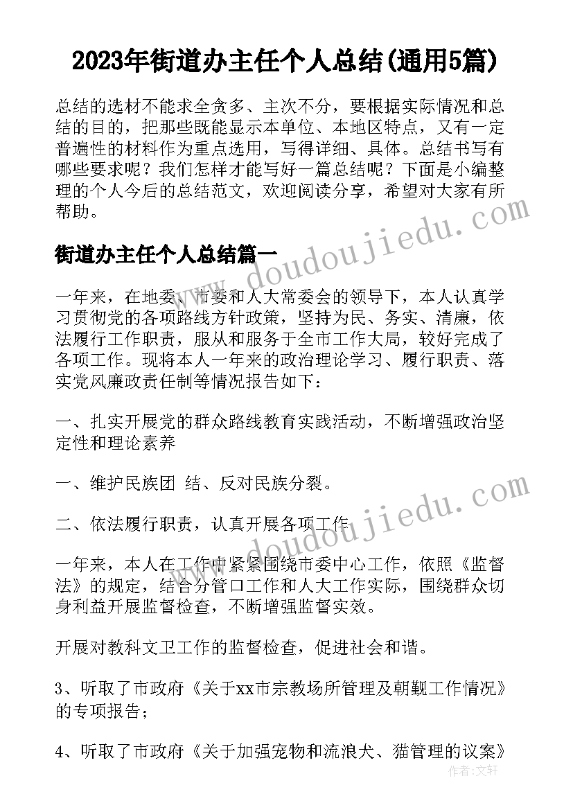 2023年街道办主任个人总结(通用5篇)