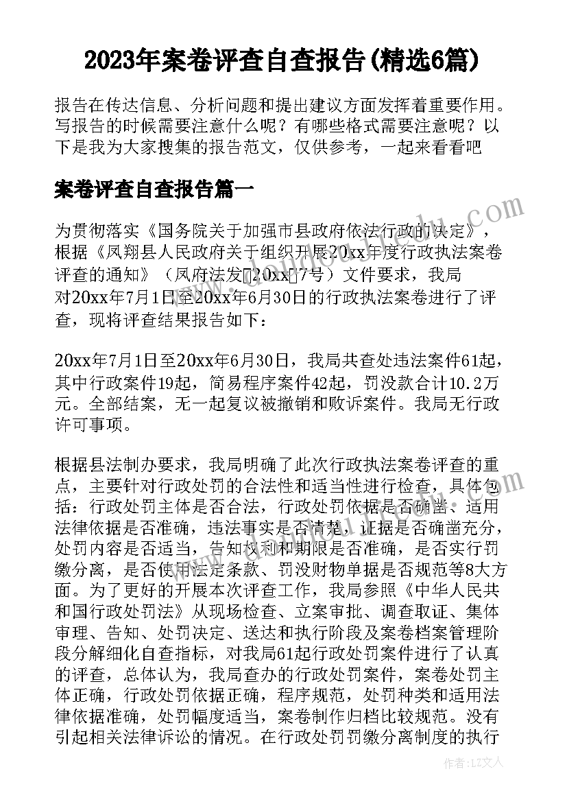 2023年案卷评查自查报告(精选6篇)