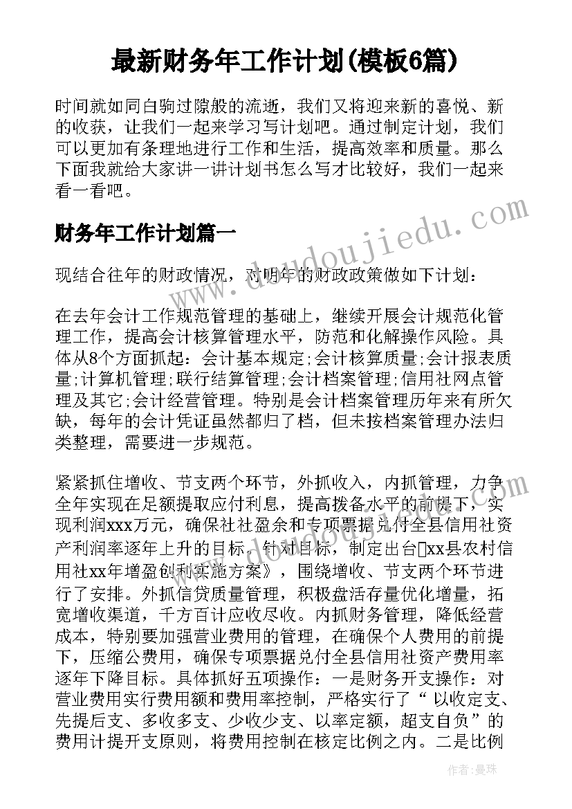 最新财务年工作计划(模板6篇)