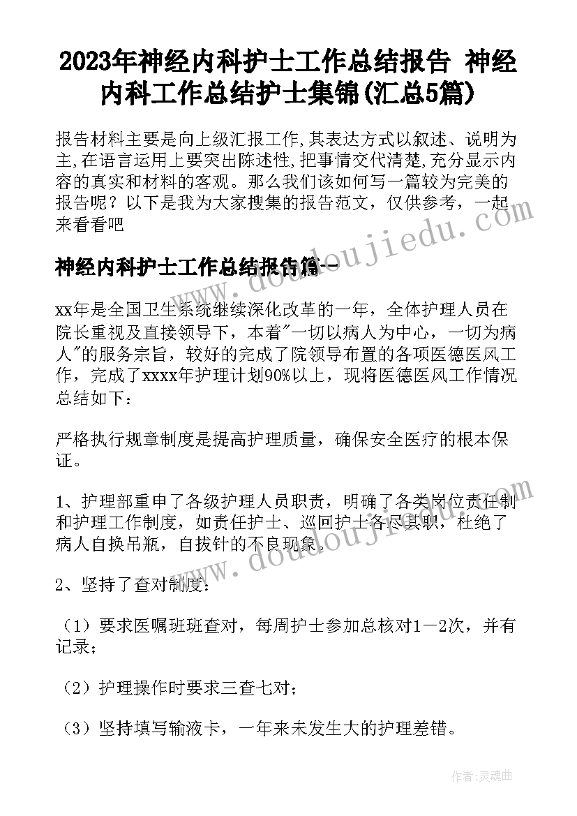 2023年神经内科护士工作总结报告 神经内科工作总结护士集锦(汇总5篇)