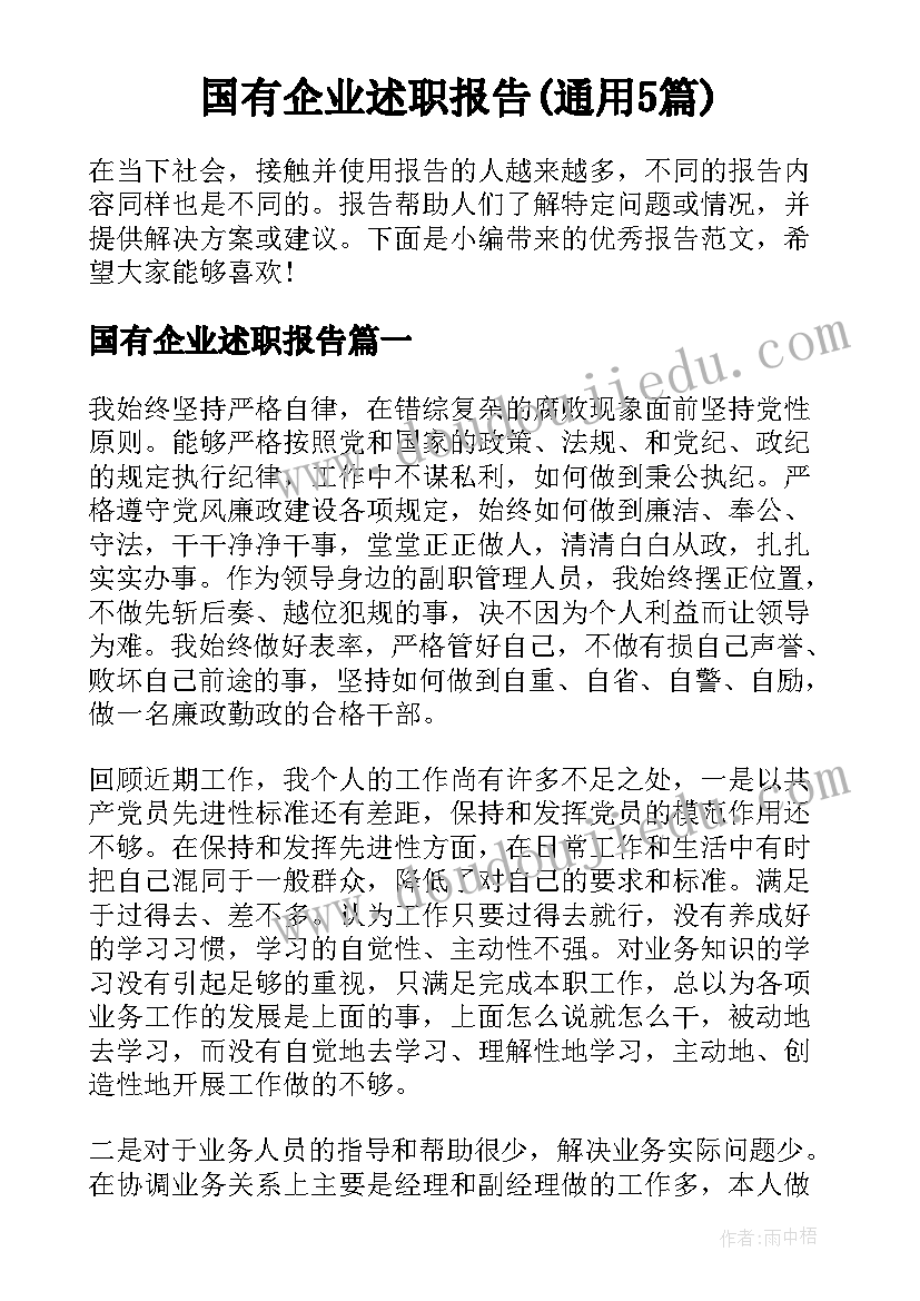 国有企业述职报告(通用5篇)