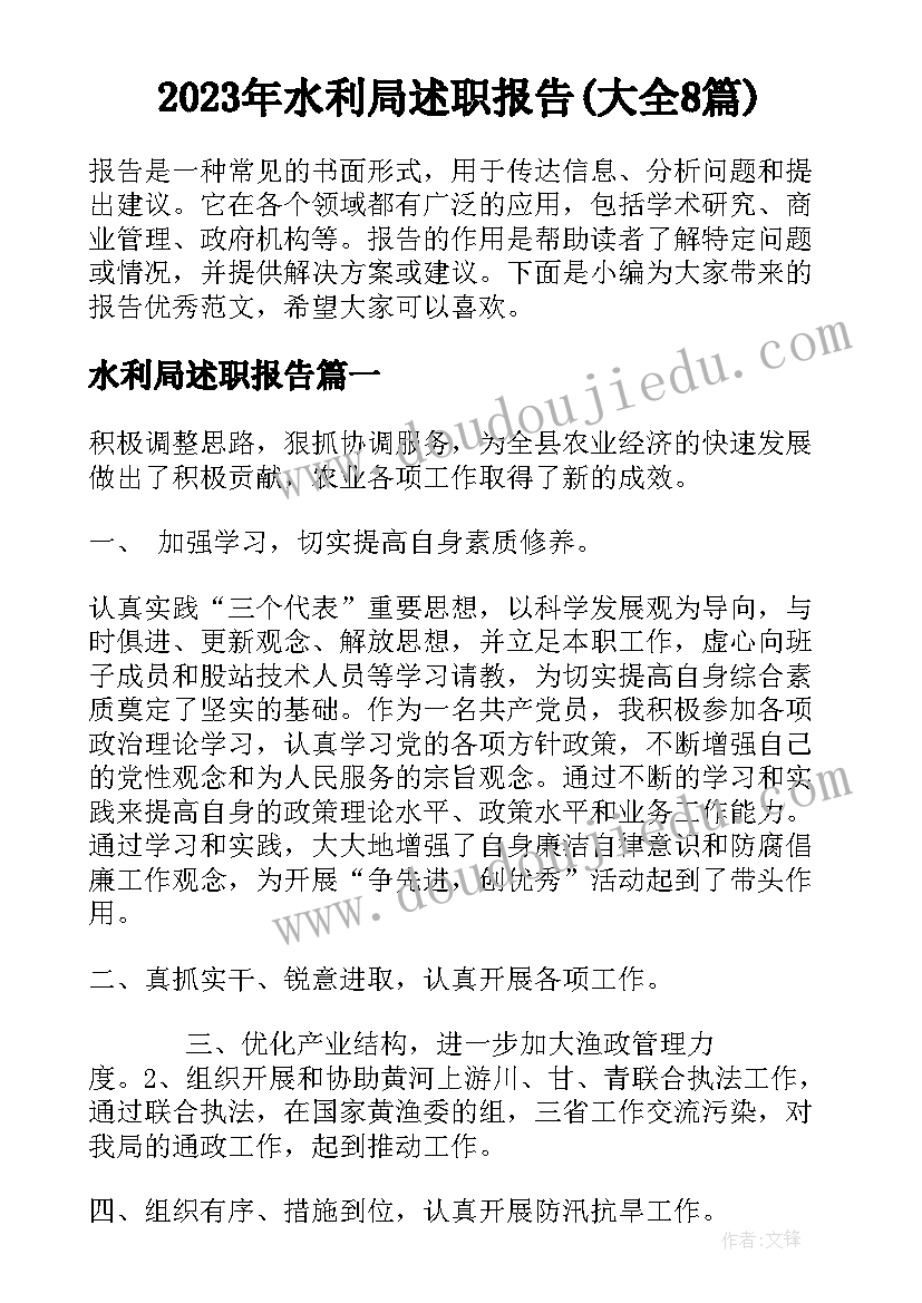 2023年水利局述职报告(大全8篇)