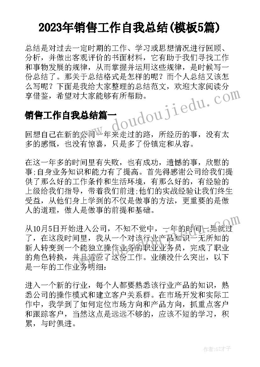 2023年销售工作自我总结(模板5篇)