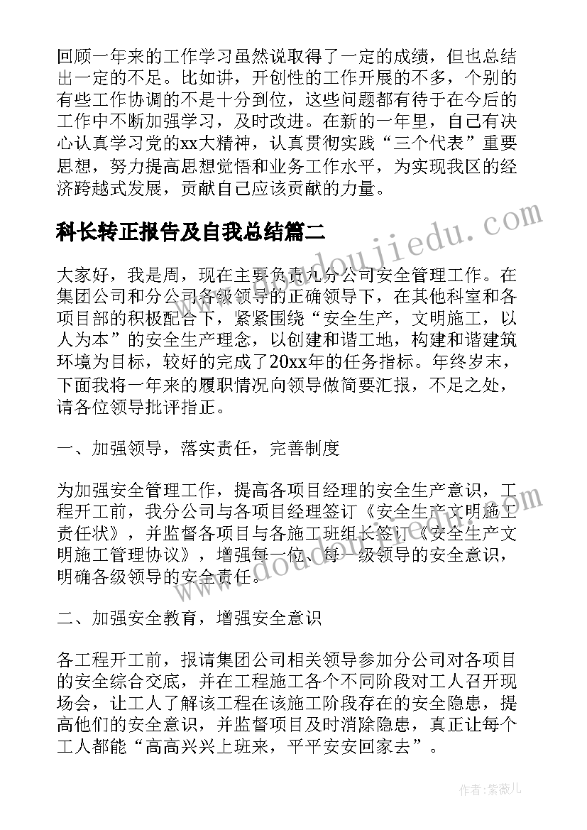 2023年科长转正报告及自我总结 个人安全科长述职报告(大全6篇)