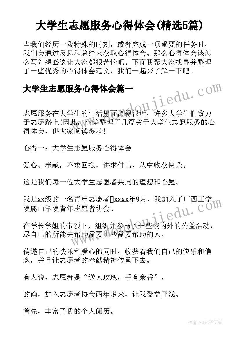 大学生志愿服务心得体会(精选5篇)