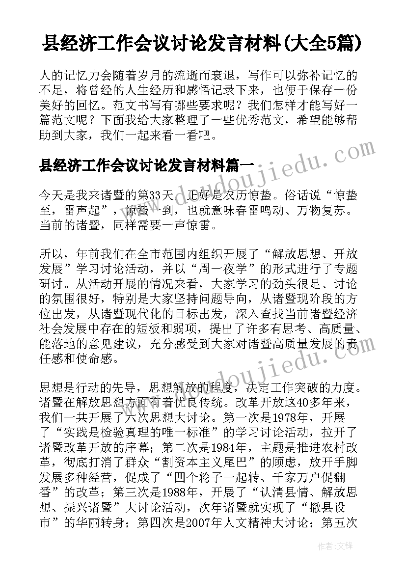 县经济工作会议讨论发言材料(大全5篇)