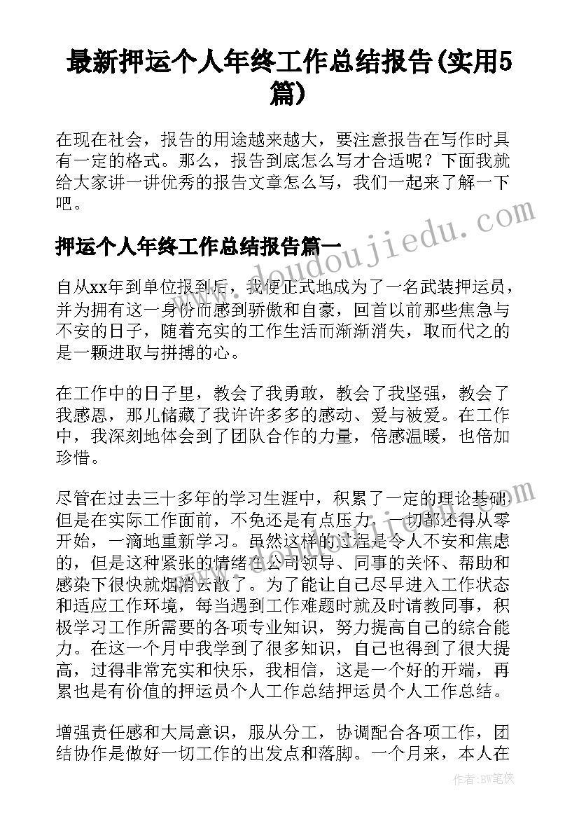 最新押运个人年终工作总结报告(实用5篇)