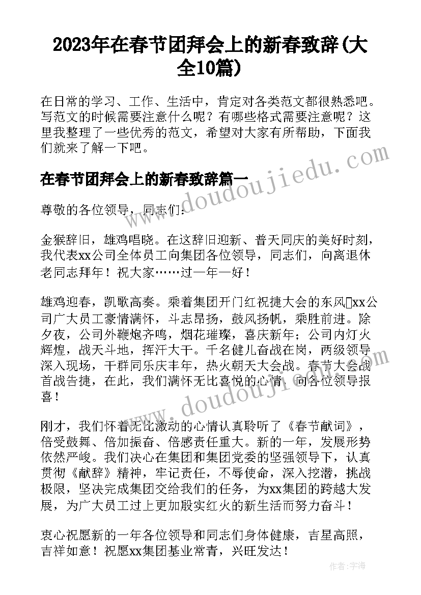 2023年在春节团拜会上的新春致辞(大全10篇)