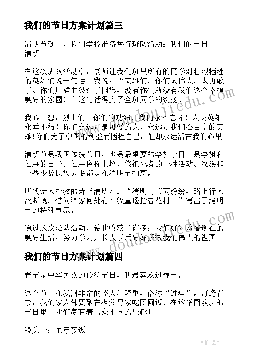 我们的节日方案计划(精选8篇)