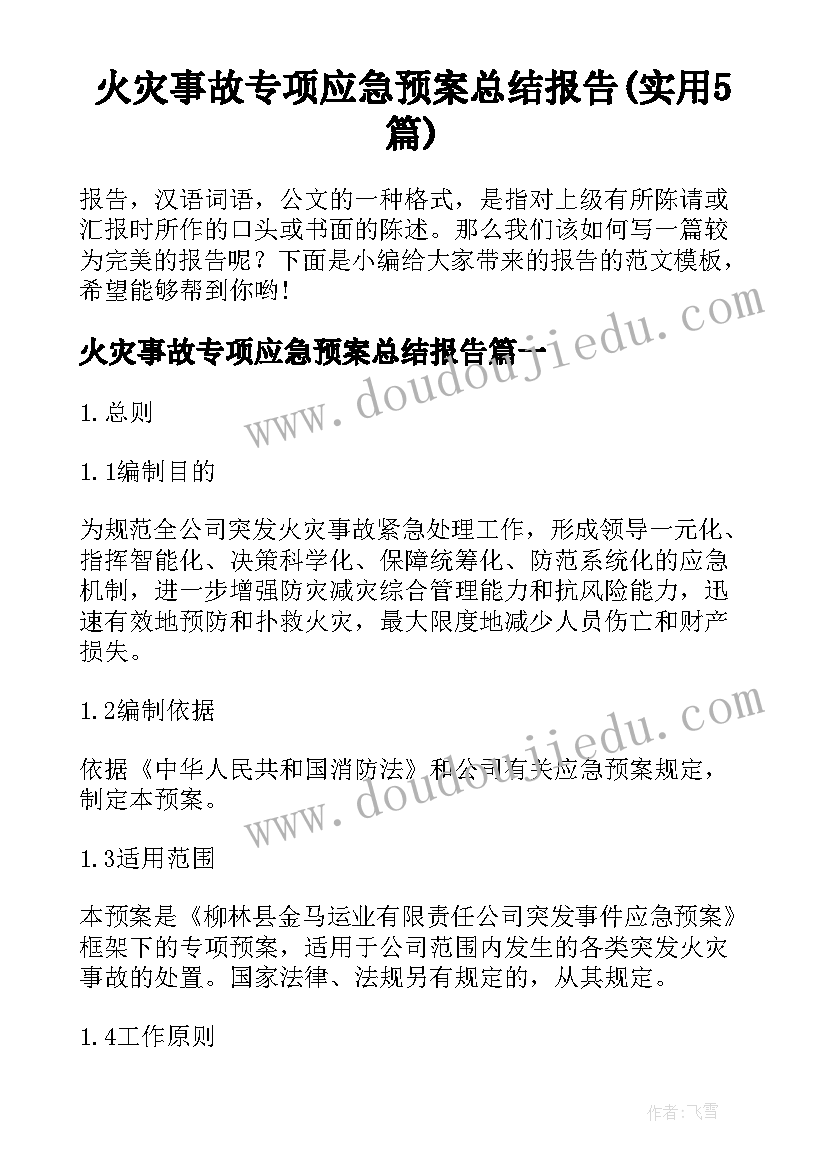 火灾事故专项应急预案总结报告(实用5篇)