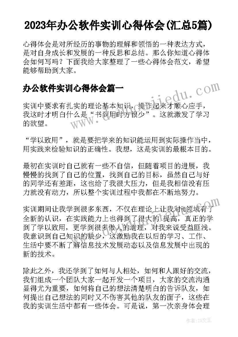 2023年办公软件实训心得体会(汇总5篇)