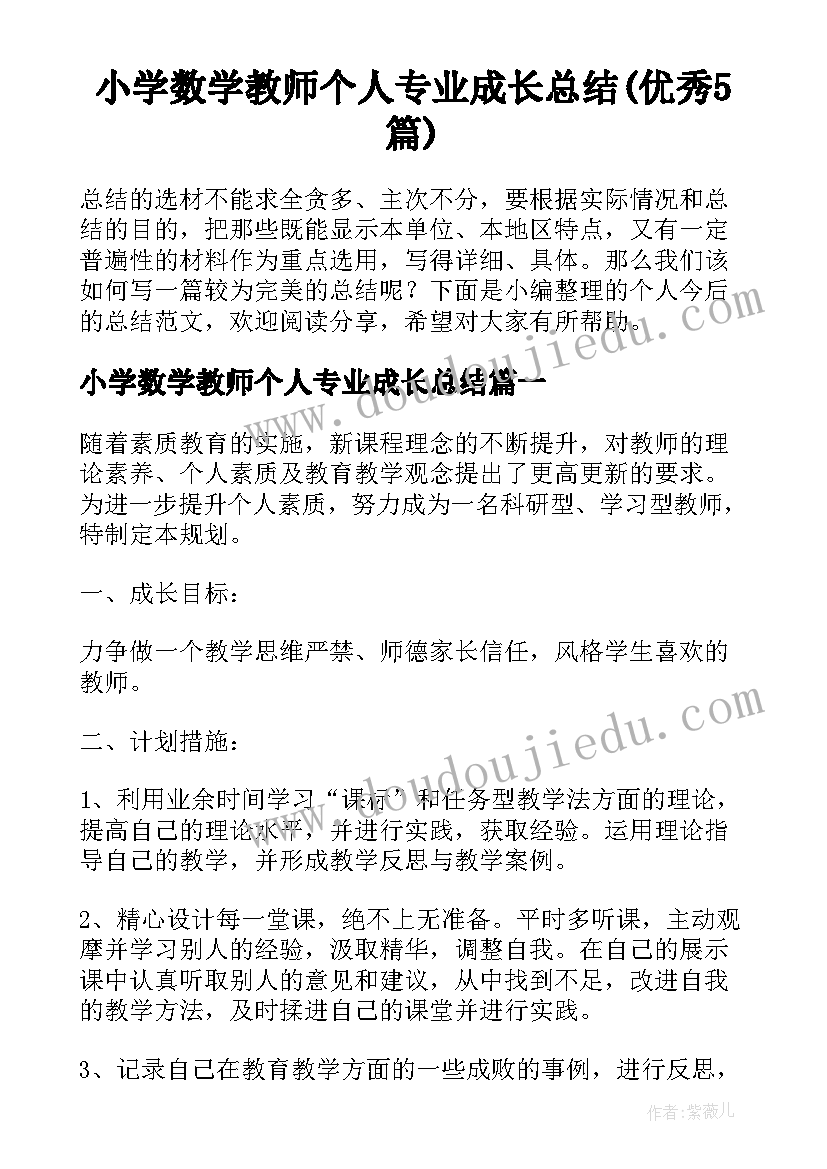 小学数学教师个人专业成长总结(优秀5篇)