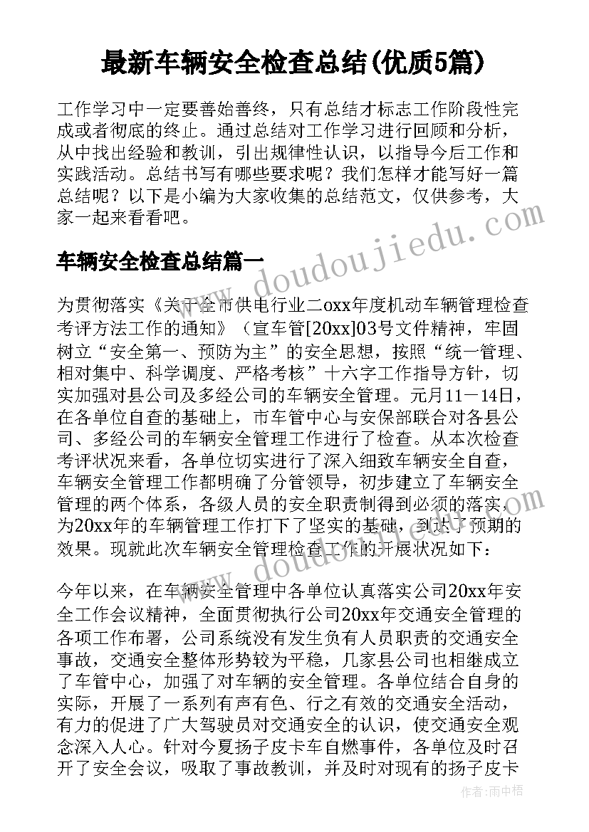 最新车辆安全检查总结(优质5篇)