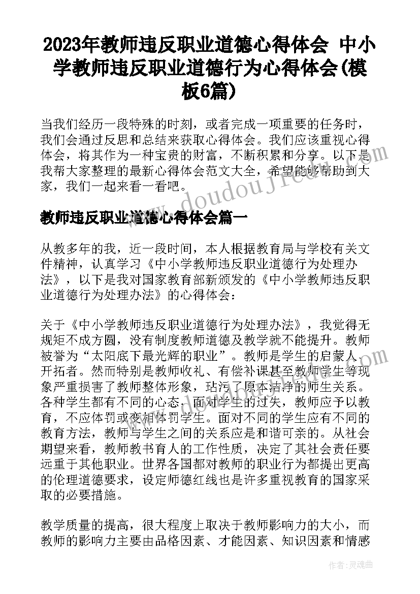 2023年教师违反职业道德心得体会 中小学教师违反职业道德行为心得体会(模板6篇)