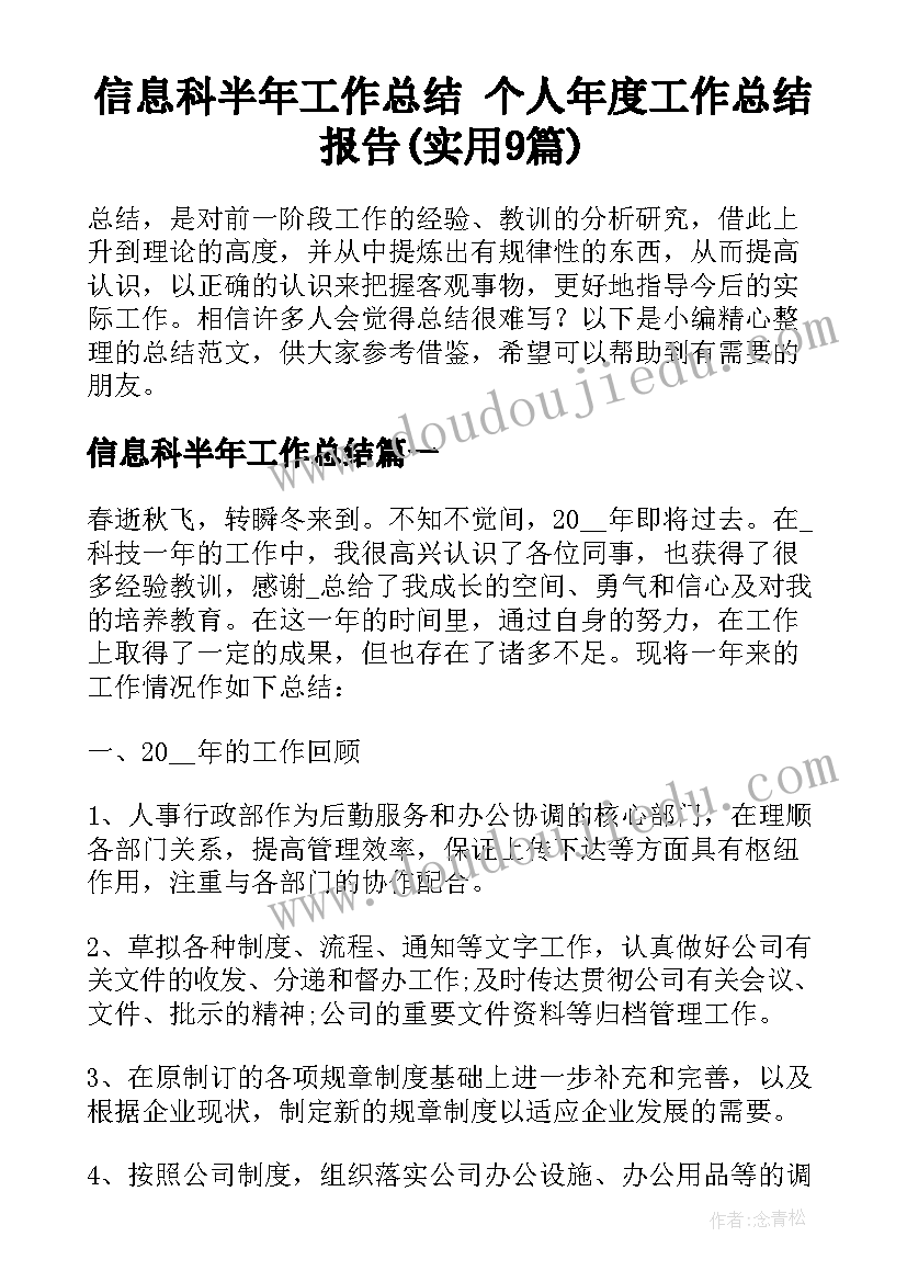 信息科半年工作总结 个人年度工作总结报告(实用9篇)