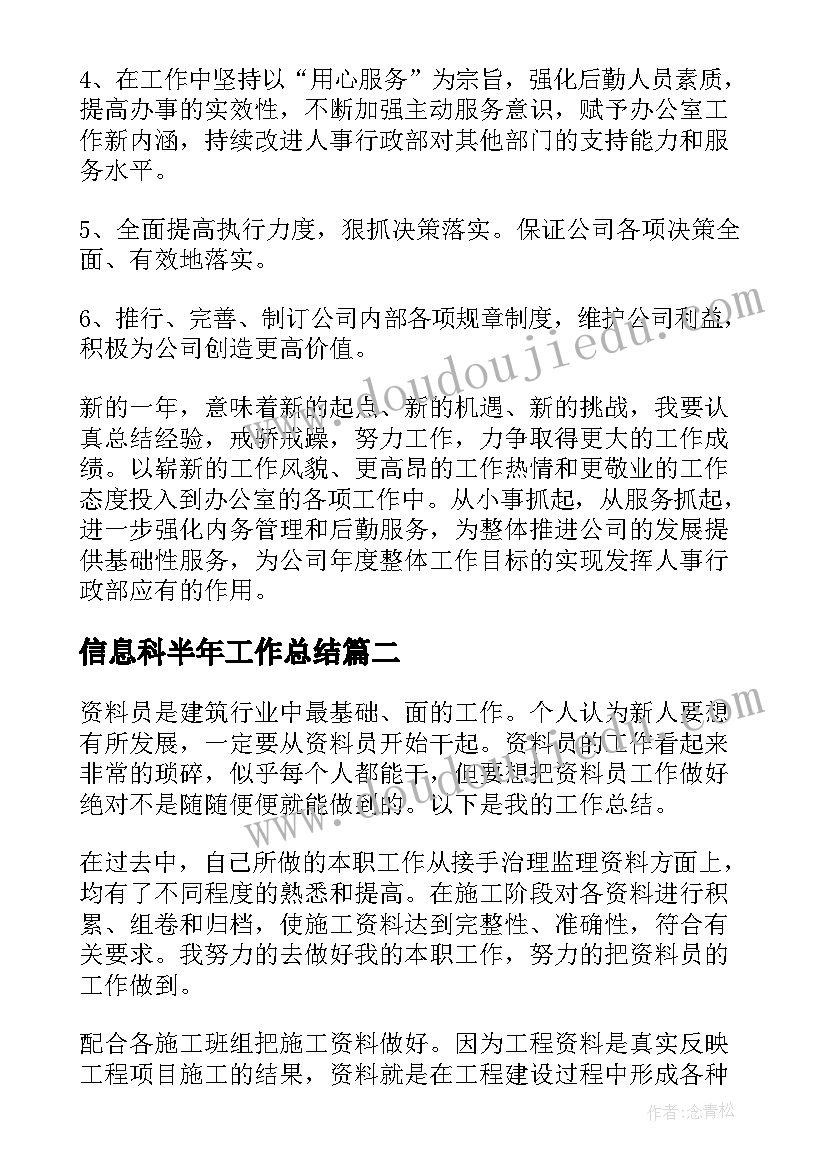 信息科半年工作总结 个人年度工作总结报告(实用9篇)