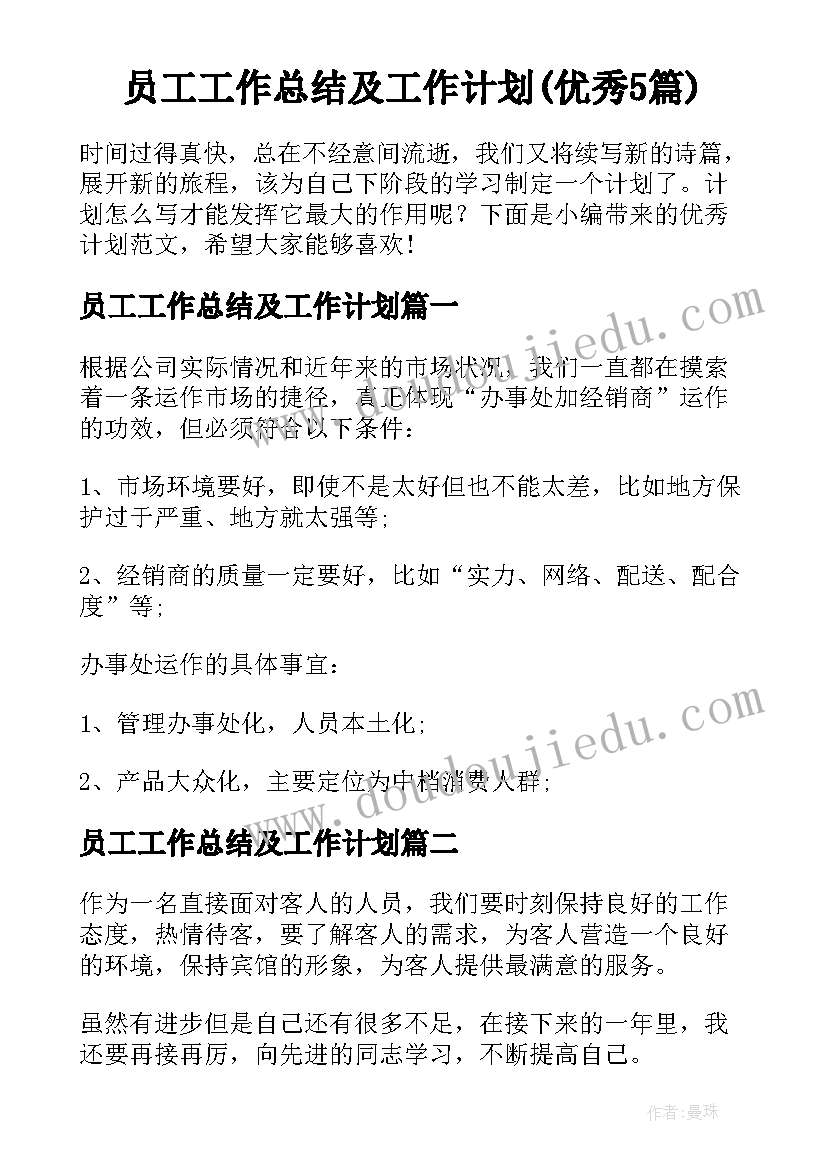 员工工作总结及工作计划(优秀5篇)