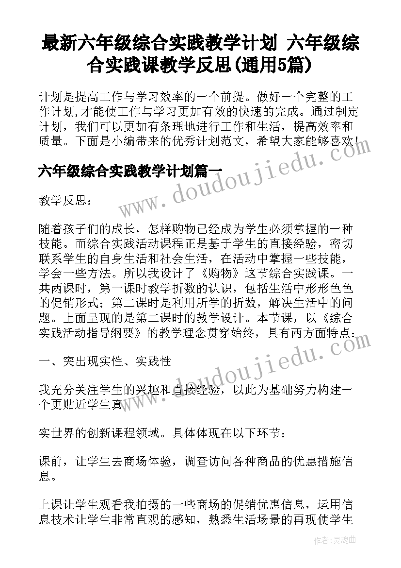 最新六年级综合实践教学计划 六年级综合实践课教学反思(通用5篇)