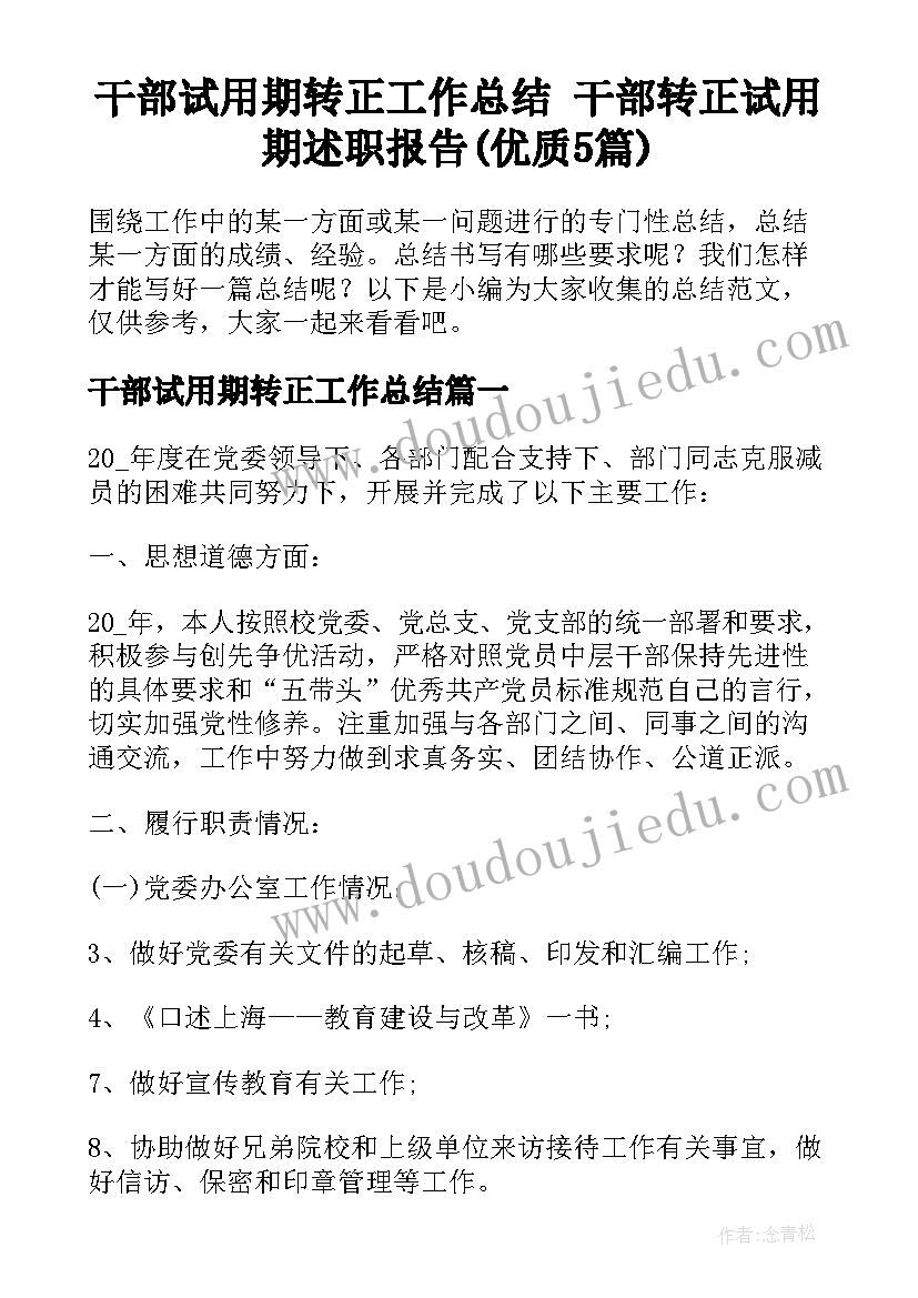 干部试用期转正工作总结 干部转正试用期述职报告(优质5篇)