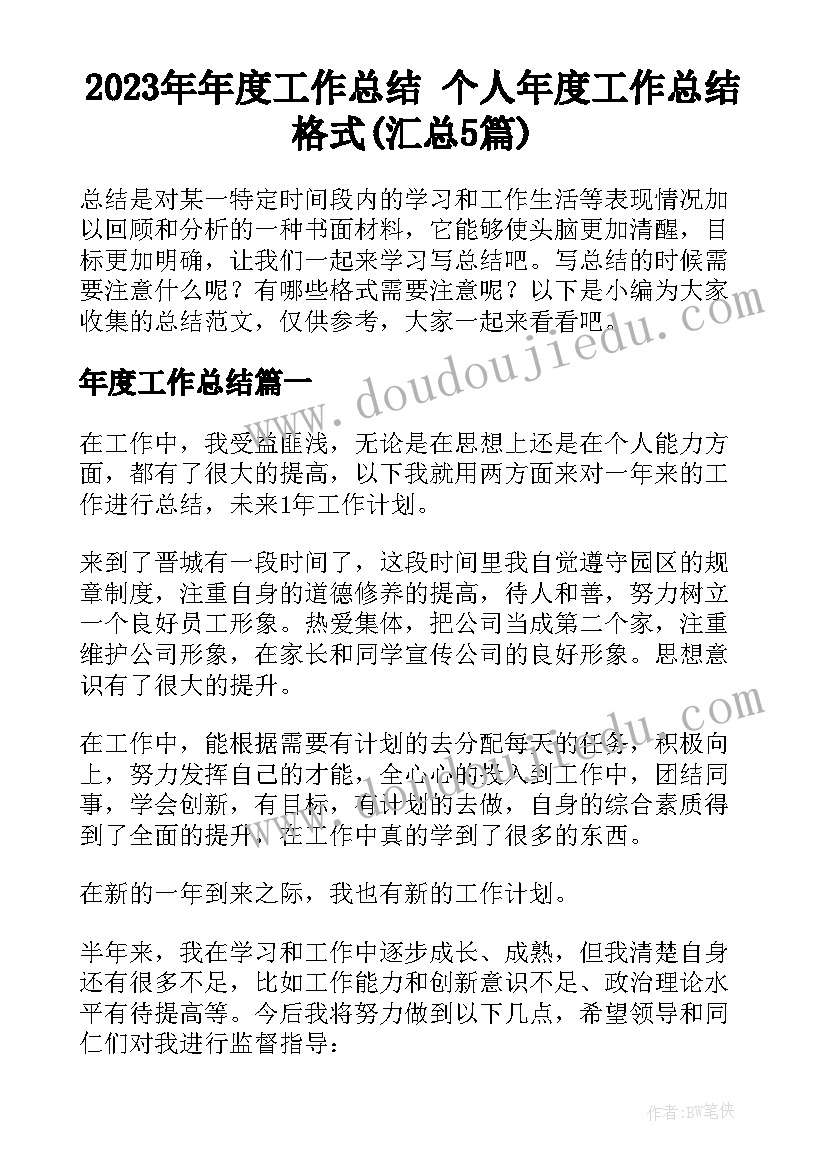 2023年年度工作总结 个人年度工作总结格式(汇总5篇)