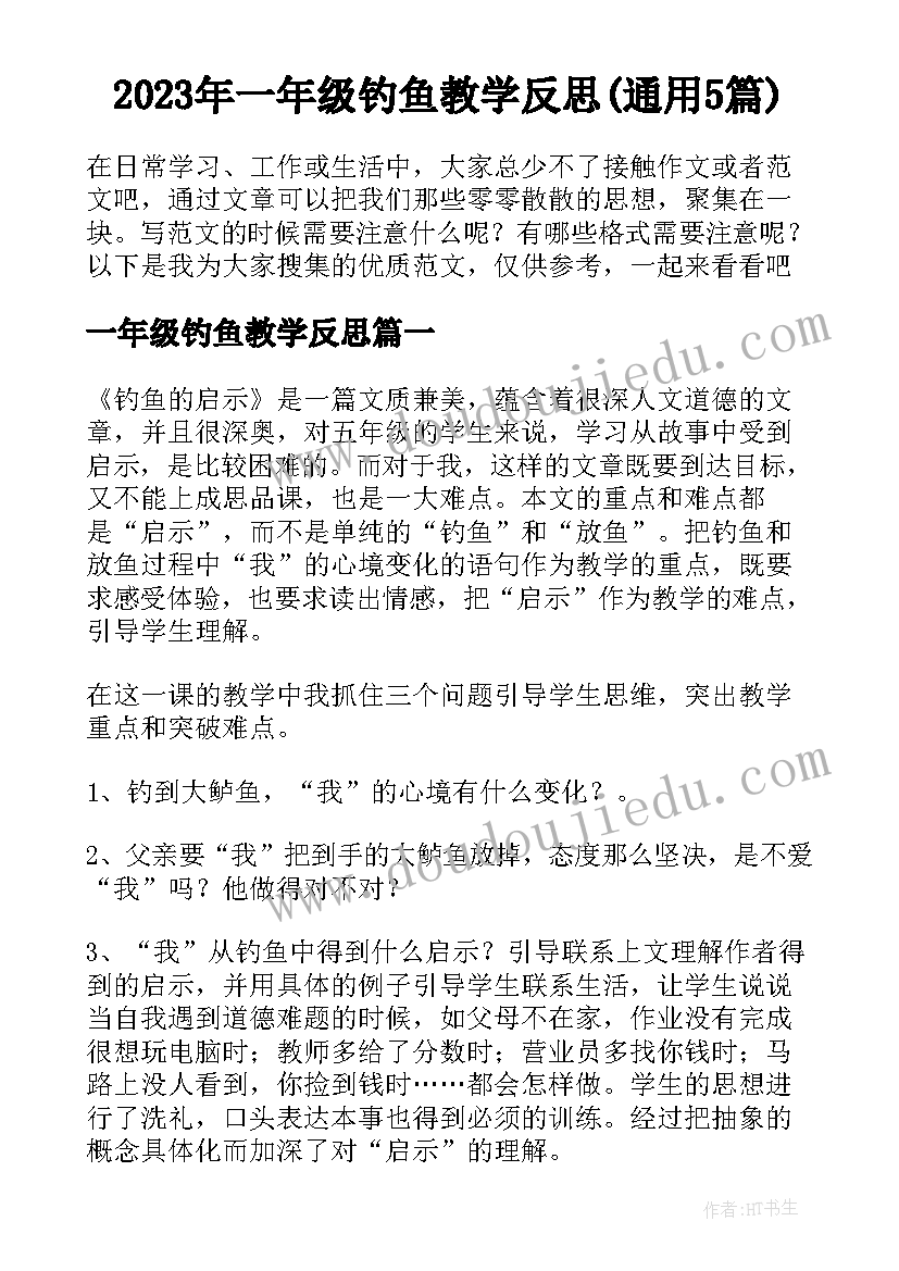 2023年一年级钓鱼教学反思(通用5篇)