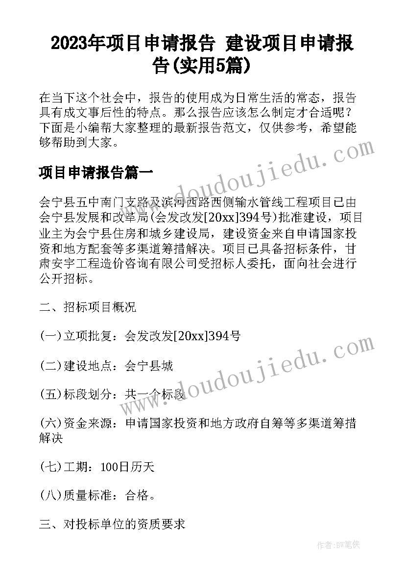 2023年项目申请报告 建设项目申请报告(实用5篇)