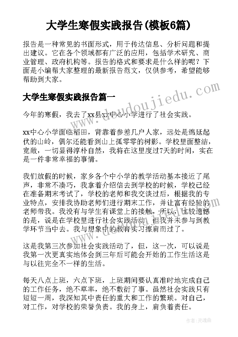 大学生寒假实践报告(模板6篇)