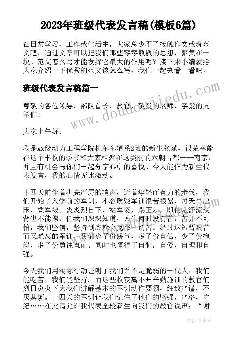 2023年班级代表发言稿(模板6篇)