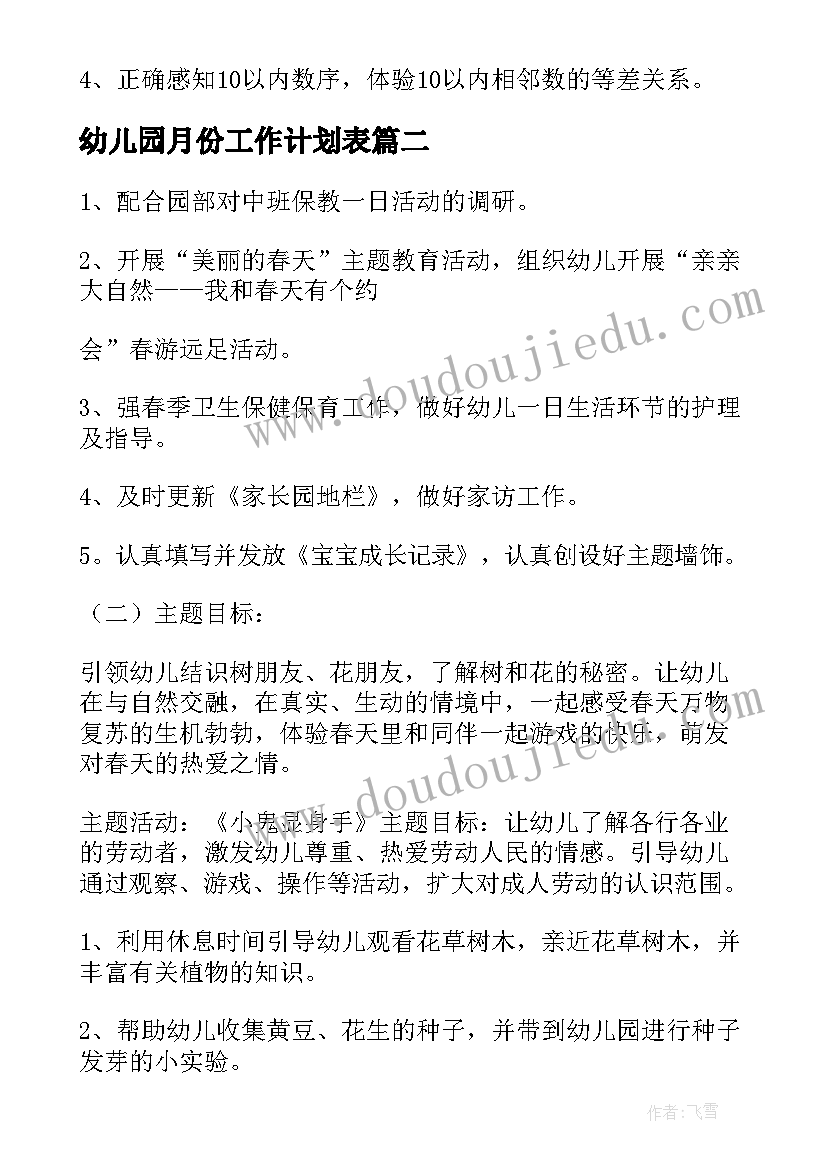 最新幼儿园月份工作计划表 中班幼儿园四月份工作计划(大全6篇)