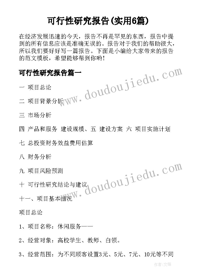 可行性研究报告(实用6篇)