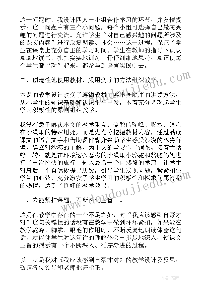 最新我应该感到自豪才对教案(汇总5篇)