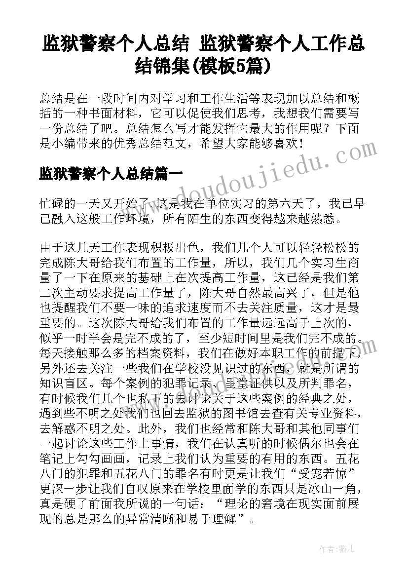 监狱警察个人总结 监狱警察个人工作总结锦集(模板5篇)