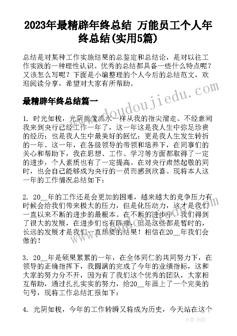 2023年最精辟年终总结 万能员工个人年终总结(实用5篇)