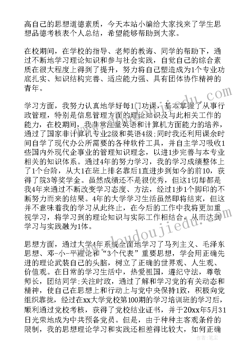 大专思想政治品德鉴定意见 大学生思想品德个人总结(模板5篇)