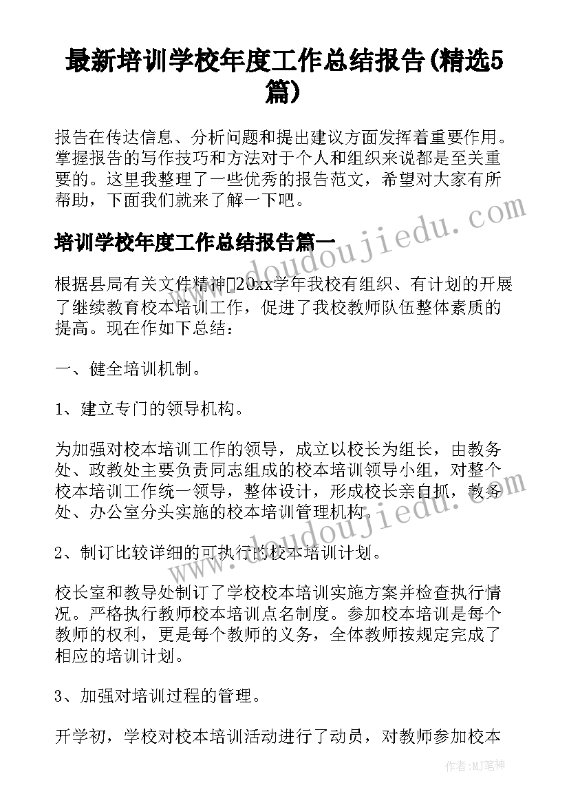 最新培训学校年度工作总结报告(精选5篇)