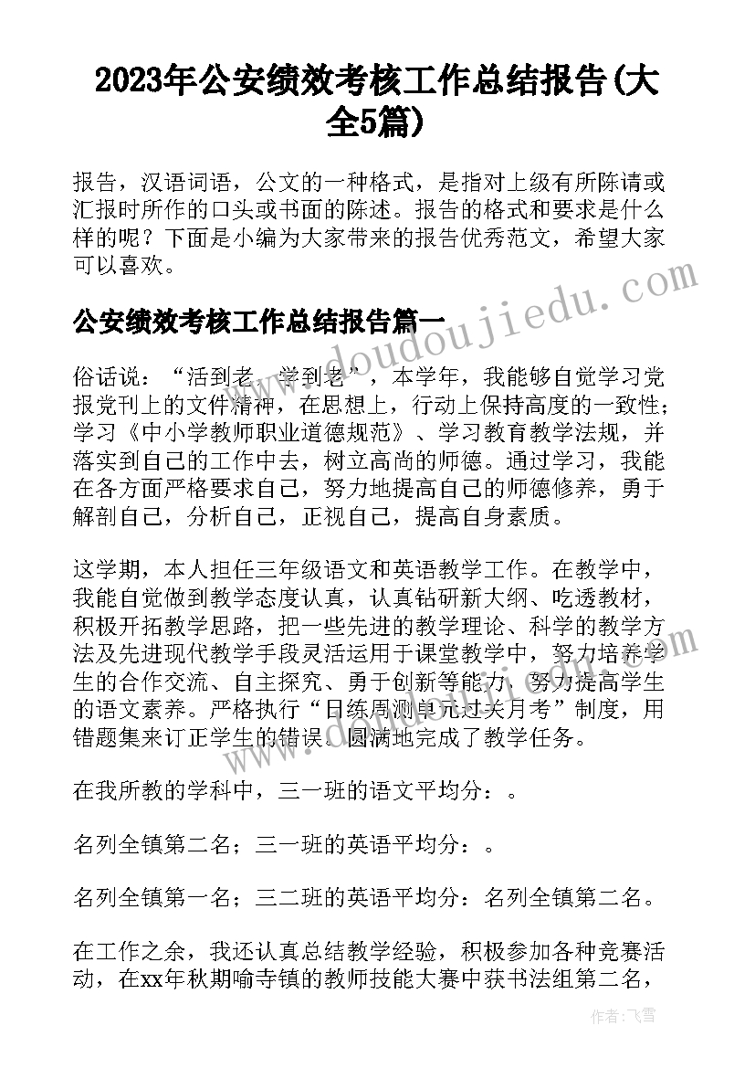 2023年公安绩效考核工作总结报告(大全5篇)