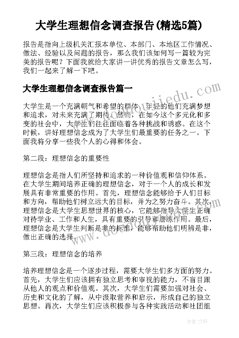 大学生理想信念调查报告(精选5篇)